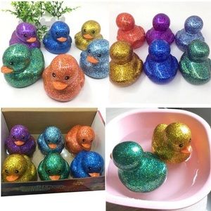 6pcs Glitter Sparkle Rubber Duck Bath Collectible Toy